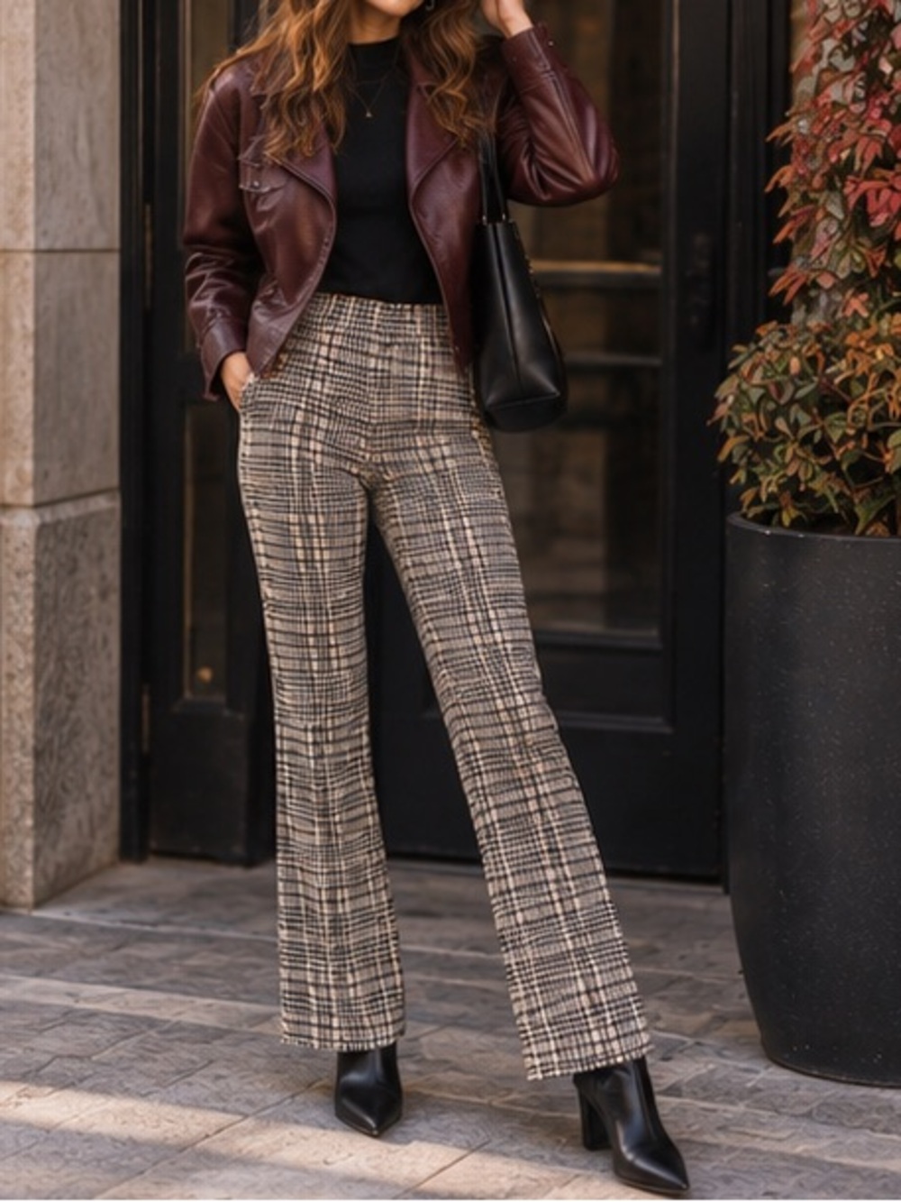 The Limited Pull On Baby Bootcut Plaid Ponte High Rise Stretch Pant M